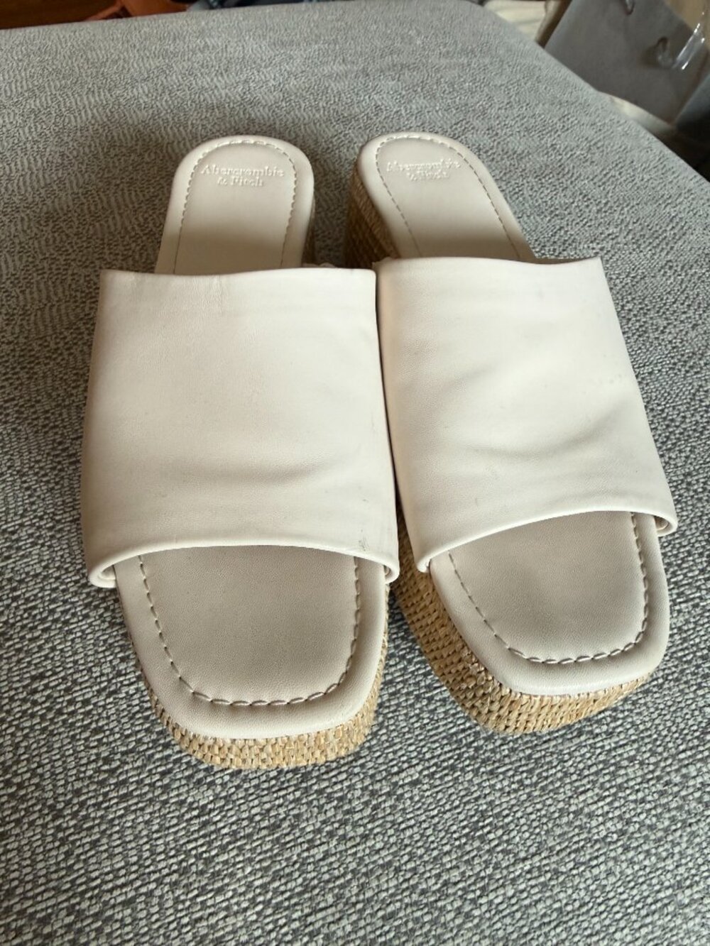 Abercrombie & Fitch Platform Rattan and Cream Sandals, Size 8.5